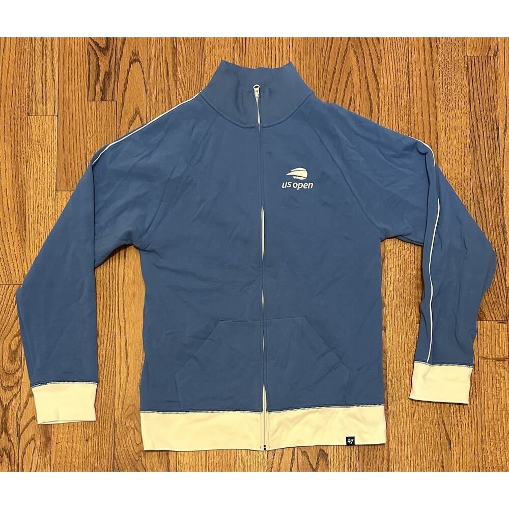 US Open Women Zip Blue Embroidered Logo Rackets Tennis Track Jacket 47 Brand XL